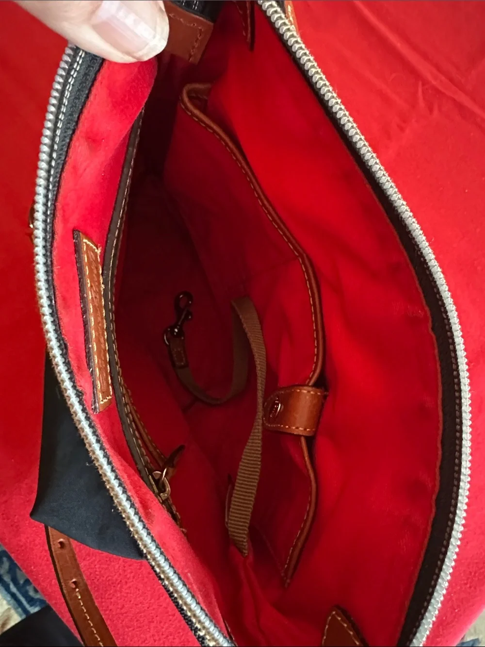Dooney & Bourke Black Nylon Crossbody with Brown Leather Trim